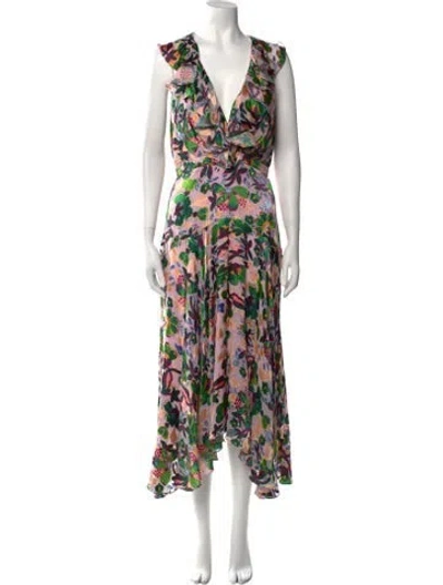 Pre-owned Saloni Floral Print Long Dress W/ Tags In Pink