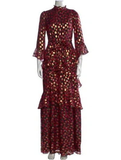 Pre-owned Saloni Floral Print Long Dress W/ Tags In Pink