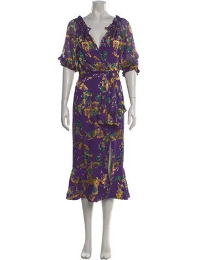 Pre-owned Saloni Floral Print Long Dress W/ Tags In Purple