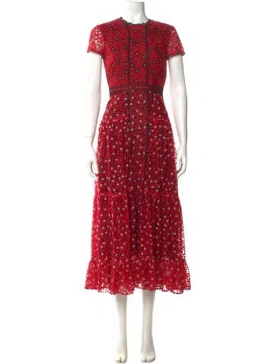 Pre-owned Saloni Floral Print Long Dress W/ Tags In Red