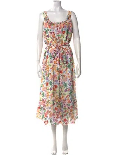 Pre-owned Saloni Floral Print Long Dress W/ Tags In White