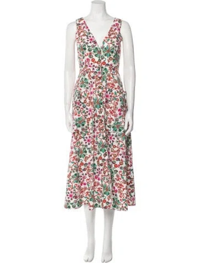 Pre-owned Saloni Floral Print Long Dress In White