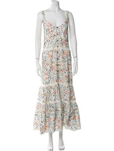 Pre-owned Saloni Floral Print Long Dress In White