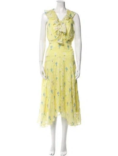 Pre-owned Saloni Floral Print Long Dress In Yellow