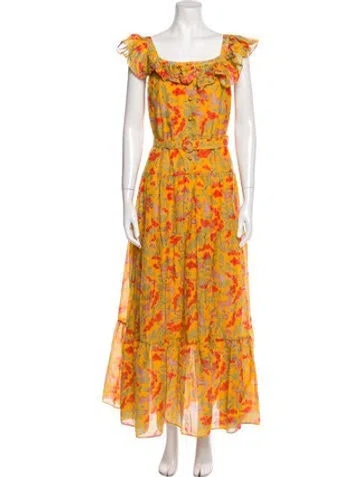 Pre-owned Saloni Floral Print Long Dress In Yellow