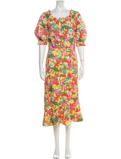 Pre-owned Saloni Floral Print Long Dress In Yellow