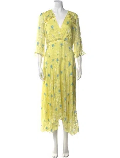 Pre-owned Saloni Floral Print Long Dress In Yellow