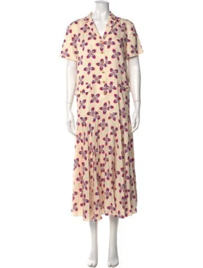 Pre-owned Saloni Floral Print Long Dress In Yellow
