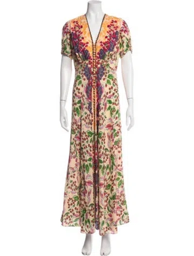 Pre-owned Saloni Floral Print Long Dress In Yellow