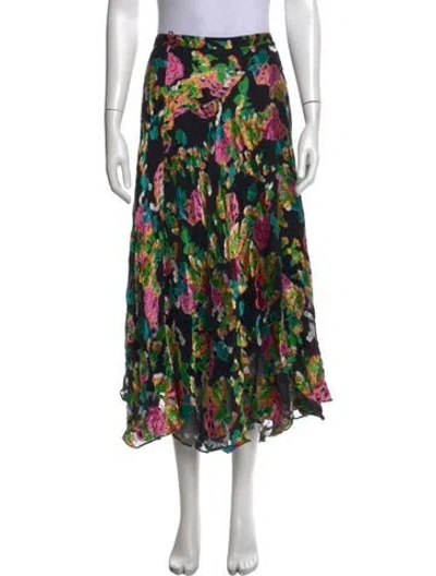 Pre-owned Saloni Floral Print Long Skirt In Black