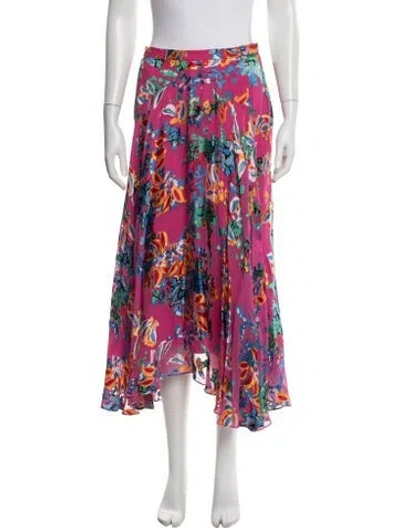 Pre-owned Saloni Floral Print Long Skirt In Pink