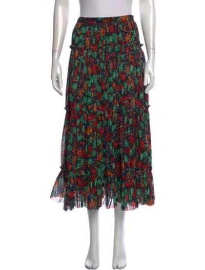 Pre-owned Saloni Floral Print Long Skirt W/ Tags In Black