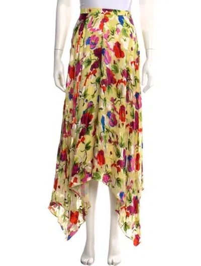 Pre-owned Saloni Floral Print Long Skirt In Yellow