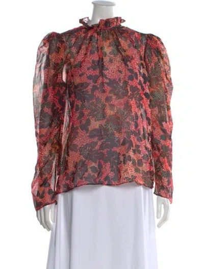 Pre-owned Saloni Floral Print Long Sleeve Blouse In Black
