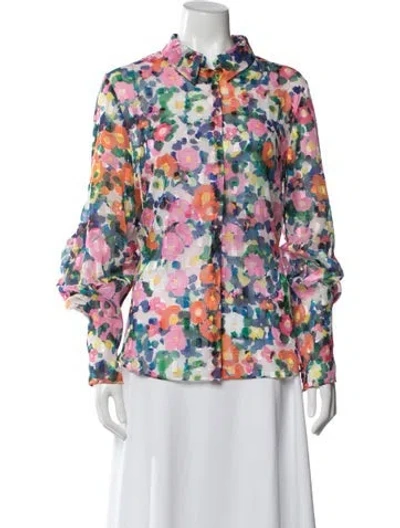 Pre-owned Saloni Floral Print Long Sleeve Blouse In Red