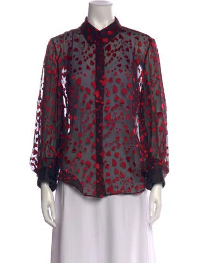 Pre-owned Saloni Floral Print Long Sleeve Blouse In Red