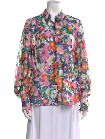 Pre-owned Saloni Floral Print Long Sleeve Blouse W/ Tags