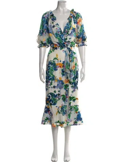 Pre-owned Saloni Floral Print Midi Length Dress