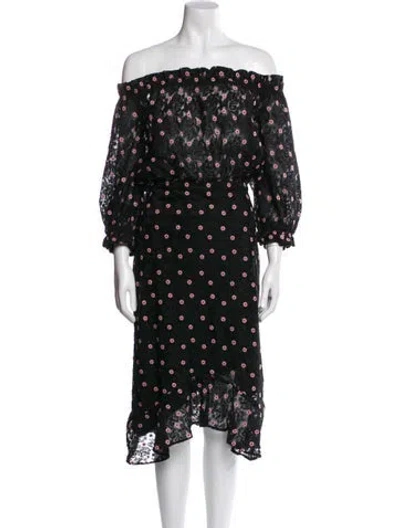 Pre-owned Saloni Floral Print Midi Length Dress In Black
