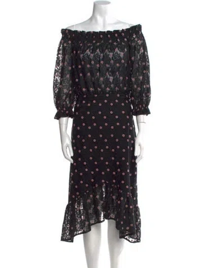 Pre-owned Saloni Floral Print Midi Length Dress In Black