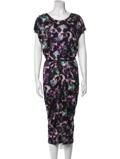 Pre-owned Saloni Floral Print Midi Length Dress In Black