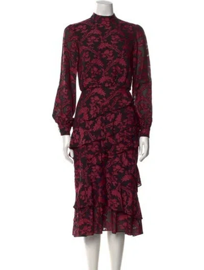 Pre-owned Saloni Floral Print Midi Length Dress In Black