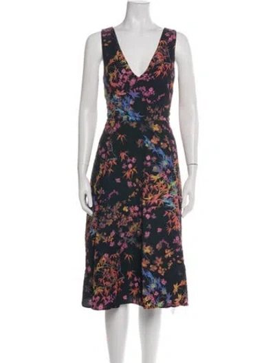 Pre-owned Saloni Floral Print Midi Length Dress In Black