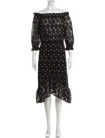 Pre-owned Saloni Floral Print Midi Length Dress In Black