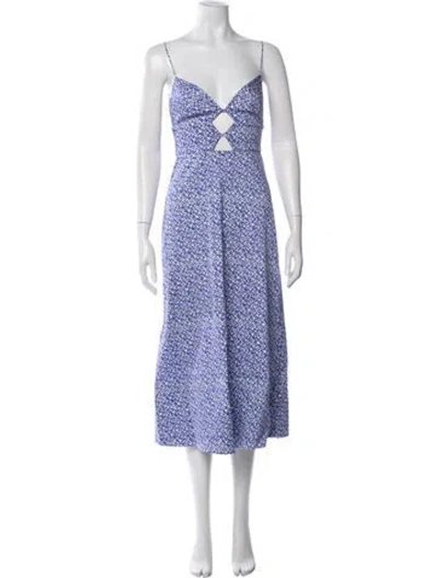 Pre-owned Saloni Floral Print Midi Length Dress In Blue