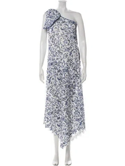 Pre-owned Saloni Floral Print Midi Length Dress In Blue