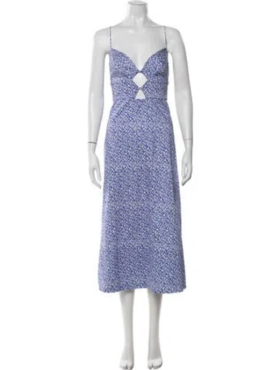 Pre-owned Saloni Floral Print Midi Length Dress In Blue