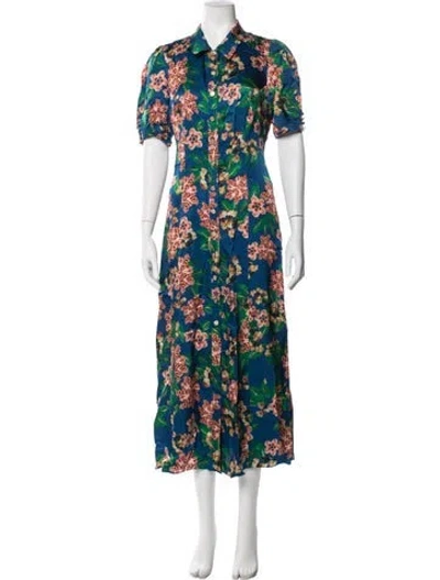 Pre-owned Saloni Floral Print Midi Length Dress In Blue