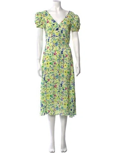 Pre-owned Saloni Floral Print Midi Length Dress In Green