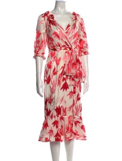 Pre-owned Saloni Floral Print Midi Length Dress In Multi