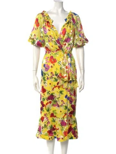 Pre-owned Saloni Floral Print Midi Length Dress In Multi
