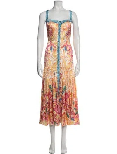 Pre-owned Saloni Floral Print Midi Length Dress In Multicolor