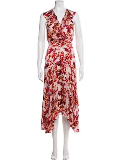 Pre-owned Saloni Floral Print Midi Length Dress In Neutral