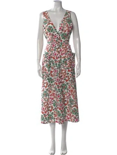 Pre-owned Saloni Floral Print Midi Length Dress In Neutral