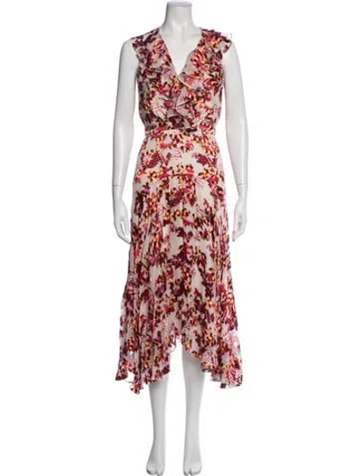 Pre-owned Saloni Floral Print Midi Length Dress In Neutrals