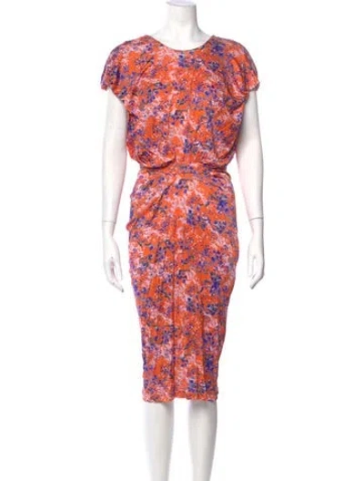 Pre-owned Saloni Floral Print Midi Length Dress In Orange