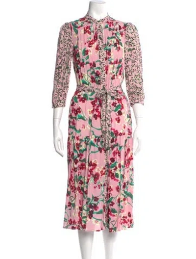 Pre-owned Saloni Floral Print Midi Length Dress In Pink