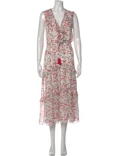 Pre-owned Saloni Floral Print Midi Length Dress In Pink