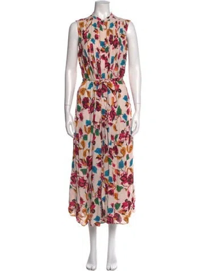 Pre-owned Saloni Floral Print Midi Length Dress In Pink