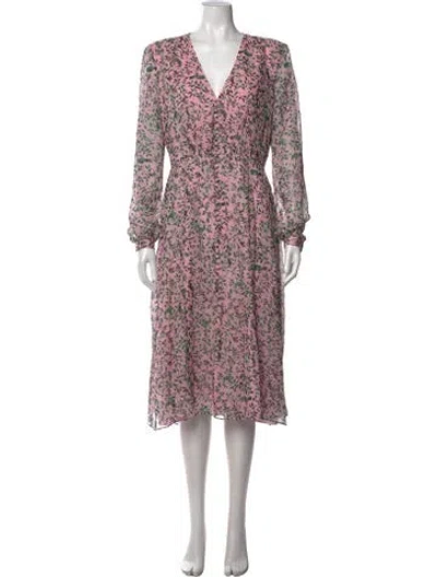 Pre-owned Saloni Floral Print Midi Length Dress In Pink