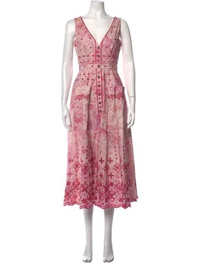 Pre-owned Saloni Floral Print Midi Length Dress In Pink
