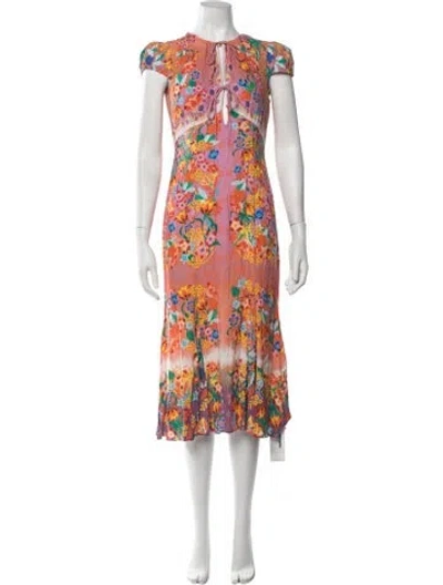 Pre-owned Saloni Floral Print Midi Length Dress In Pink