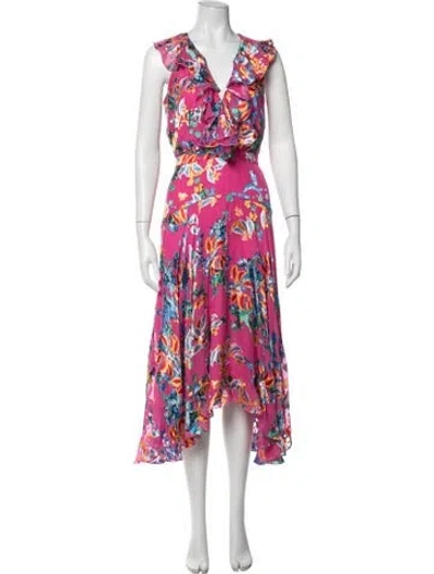 Pre-owned Saloni Floral Print Midi Length Dress In Pink
