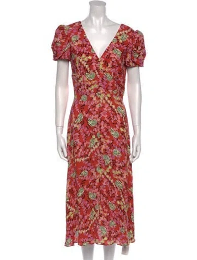 Pre-owned Saloni Floral Print Midi Length Dress In Red
