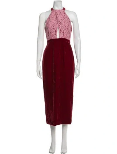 Pre-owned Saloni Floral Print Midi Length Dress In Red