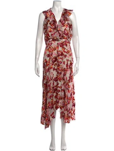 Pre-owned Saloni Floral Print Midi Length Dress In Red